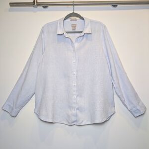 Chico's 3 Linen Light Blue Classic Button Down Shirt Size 16/18